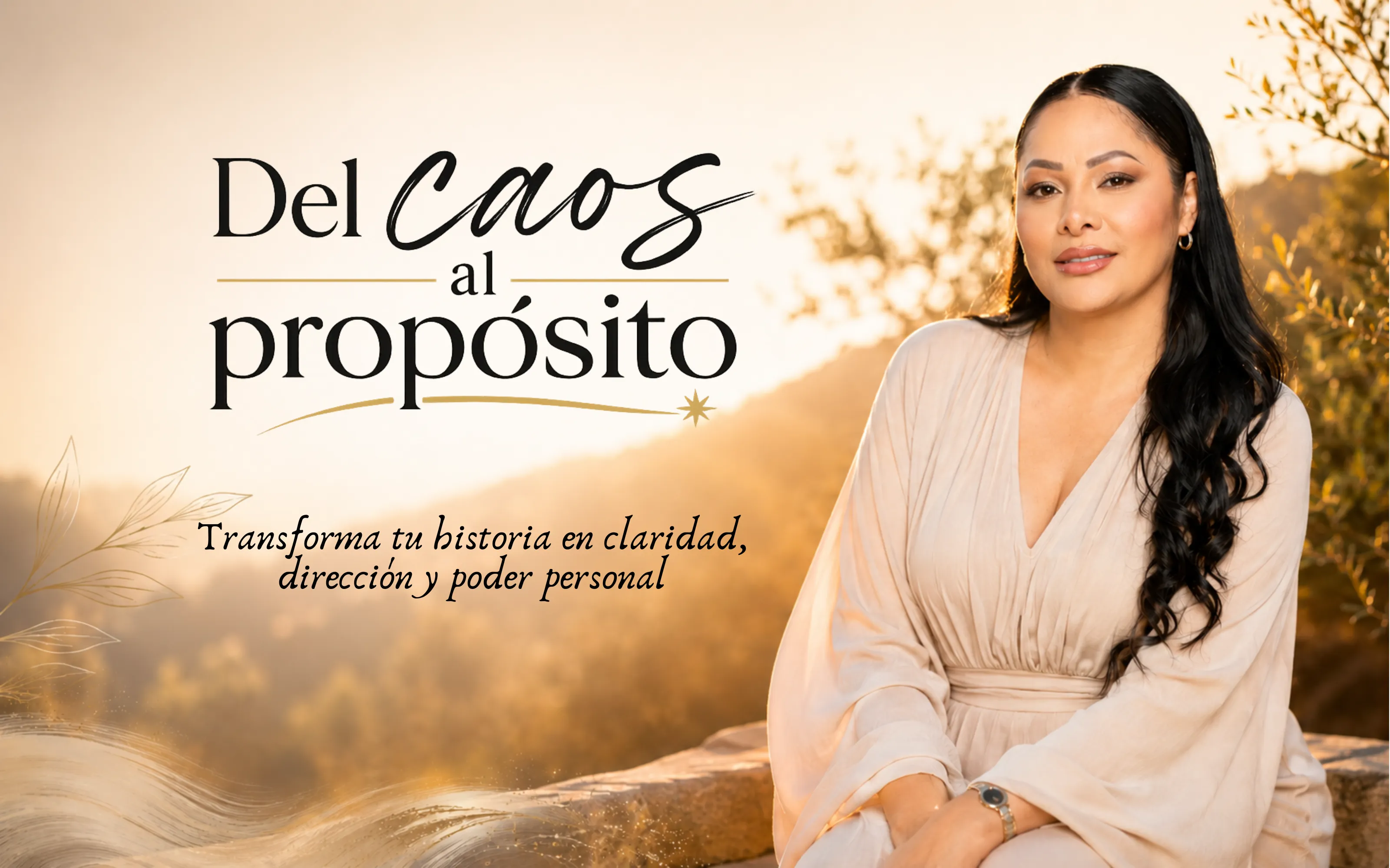 Retrato editorial de Josefina · iluminación dorada de tarde · vestuario crema · mirada serena al frente